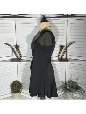 Lucy in the Sky black mini dress puff sheer sleeve plunge V cocktail homecoming thumbnail 3