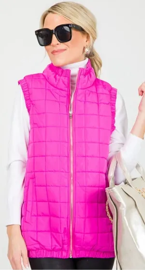 TCEC Quilted Cinch Trim Vest, Fuchsia thumbnail 1