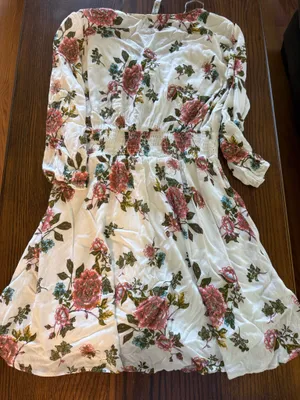 American Rag White Floral Lace-Up Boho Dress Size Large thumbnail 3