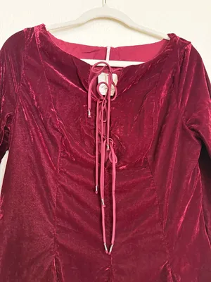 NWT free people Linney V-Neck Tie Front Long Sleeve Velvet Mini Dress thumbnail 7
