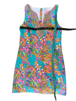 Lilly Pulitzer Turquoise Tropical Print Sleeveless Shift Dress thumbnail 3