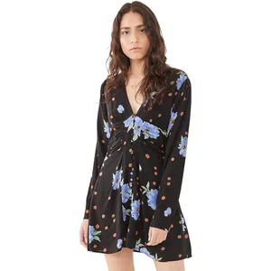 Free People‎ Date Night Mini Women's Dress A-Line Black Dot Floral Medium Boho thumbnail 2