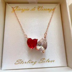 Sterling Silver 925 rose gold chain red & white diamond 19” necklace thumbnail 3
