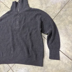 Aerie Women's Sweater CozyUp Waffle Knit Quarter Zip Gray Boxy Oversized Sz S thumbnail 3