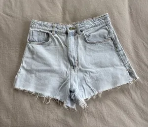 Zara Light Wash Frayed Denim Shorts thumbnail 1