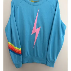 Aviator Nation Lightning Bolt Neon Chevron 5 Stripe Crew Sweatshirt Size Medium thumbnail 5