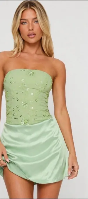 Princess Polly Mint Green Strapless Beaded Satin Mini Dress thumbnail 1