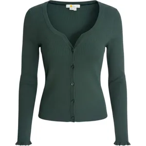 Boden Forest Green Ribbed Sweetheart Cardigan Scalloped Cuff Sweater US 6 UK 10 thumbnail 1