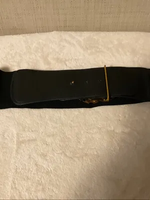 Black Elastic Waist Belt with Jeweled Gold Buckle thumbnail 6