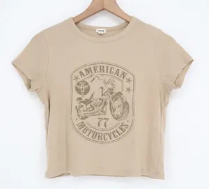 Garage American Motorcycles Graphic Tee Tan Beige Short Sleeve Size M thumbnail 1