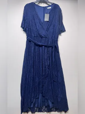 plus-size navy blue floral lace cocktail dress thumbnail 2