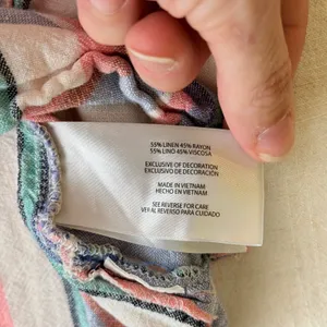 Orvis Linen Blend Shirt L Pastel Stripe Coastal Grandmother Cap Sleeve thumbnail 4