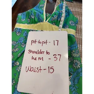 Lilly Pulitzer Green Floral 100% Silk Halter Dress Size 8 Tropical V-Neck Lined thumbnail 7