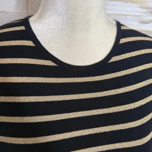 LAUREN RALPH LAUREN Black Gold Stripe Top Monogramed Arm Pocket Medium thumbnail 9
