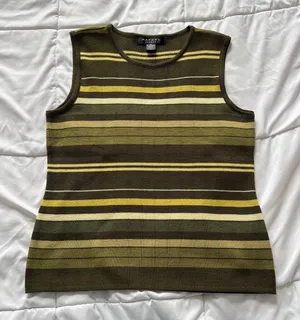 Vintage Rafael Wool Green Yellow Striped Knit Sweater Vest Sleeveless Top Medium thumbnail 1