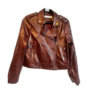 Wild Fern size medium distressed faux leather red Moto jacket thumbnail 1