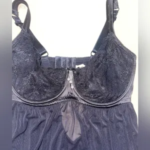 Parfait Black lace lingerie babydoll lingerie rhinestone chemise goth sexy M thumbnail 3