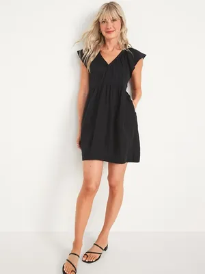 Old Navy NWT Black V-Neck Flutter Short Sleeve Mini/Midi Dress thumbnail 3