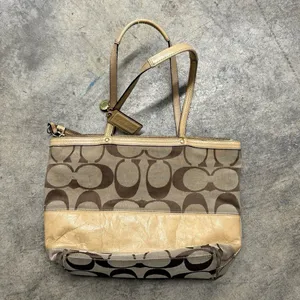 Vintage Coach monogram canvas leather tote bag thumbnail 2