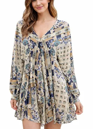 Free People Multicolor Floral Geometric Dress thumbnail 1