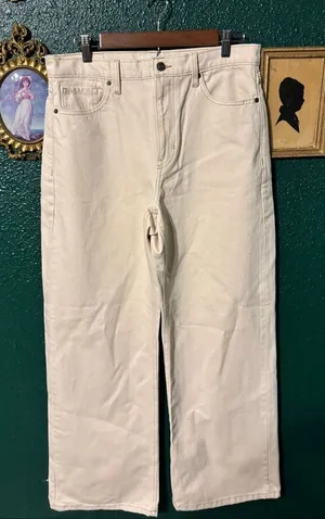 Banana Republic High Rise Rigid Wide Leg Cream Pants Sz 30 thumbnail 1