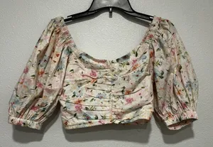 Abercrombie & Fitch Floral Cropped Blouse with Puff Sleeves NWOT thumbnail 1