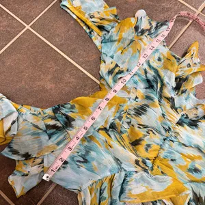 MISA Los Angeles Alessandra Sleeveless Ruffle Midi Dress Blue Yellow Medium thumbnail 12
