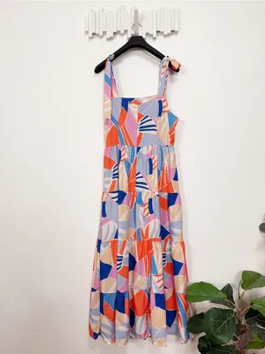 Miss Sparkling Colorful Abstract Print Tiered Maxi Dress Resort Vacation XL NWOT thumbnail 6