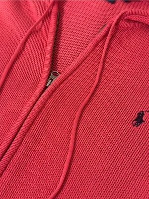 Polo Ralph Lauren Full-Zip Knit Sweater Hoodie Size XL Red Cotton thumbnail 6