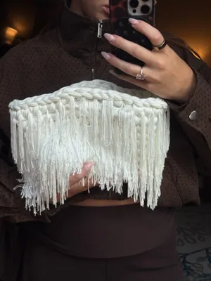 Fully crochet white fringe purse thumbnail 1