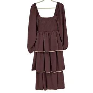 Baltic Born Brown Tiered Smocked Long Sleeve Maxi Dress Small A1491DBTB thumbnail 2