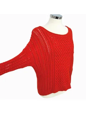 Anthropologie Moth Open Knit Zipper Back Sweater Orange Size XL thumbnail 4