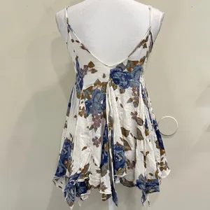 Free People‎ Alyson Floral Slip Dress Blue White Boho Mini Handkerchief Hem XS thumbnail 3