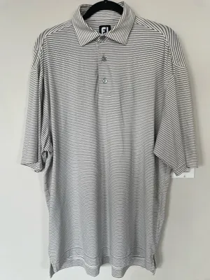 Footjoy Mens Short Sleeve Stripes Polo Golf Shirt Size Large Black/White thumbnail 1