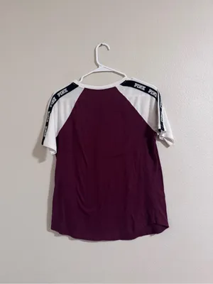PINK Victoria's Secret Burgundy Raglan Tee with White Trim thumbnail 3