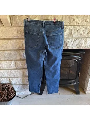 Old Navy Dark Blue High-Rise Straight Jeans Size 8 thumbnail 5
