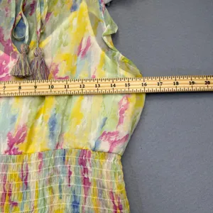 Anthropologie Watercolor Maxi Dress Yellow‎ Pink Blue Smocked Waist Size 4 thumbnail 3