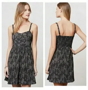 Anthropologie Lilka Ettie Jacquard Chemise Mini Dress Small Black Whimsigoth thumbnail 2