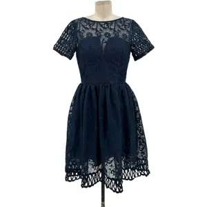 Chi Chi London‎ Sheridan Dress Navy Blue Embroidered Short Sleeve UK 12 US 8 thumbnail 3