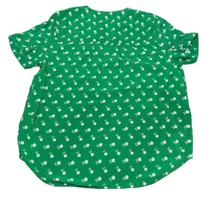 J.Crew Green Floral Print V Neck Short Sleeve Blouse Feminine Cheerful Botanical Medium thumbnail 4