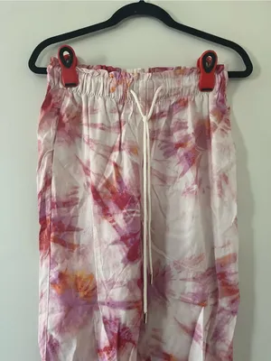 Ann Taylor Pink Watercolor Tie Dye Straight Leg Pants Small Petite Resort Beach thumbnail 2