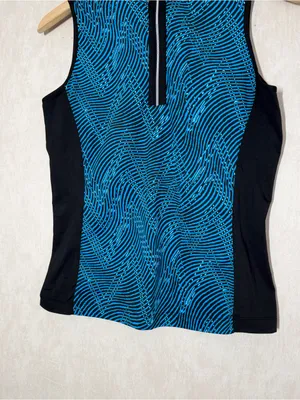 Tail Women’s Sleeveless Mock Neck 1/4 Zip Shirt Top Golf in Zig Zag Print Blue S thumbnail 3