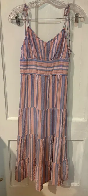 PAIGE Pink and Blue Striped Tie-Shoulder Maxi Dress thumbnail 1