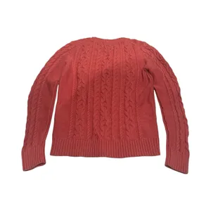 LL Bean Womens XS Coral Pink Cable Knit‎ 100% Cotton Crew Neck Sweater thumbnail 4