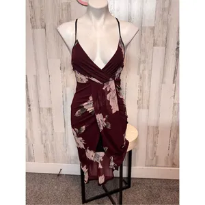 Ipona Collection Burgundy Floral Wrap Midi Dress Women’s Size S thumbnail 2