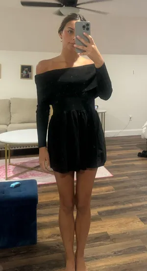 black mini dress off the shoulder with ballon skirt princess polly thumbnail 1