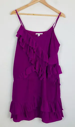 Banana Republic Purple Fuchsia Silk Ruffle Tank Mini Dress Drawstring Waist. XL thumbnail 1