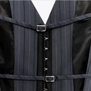 NWT Zara Pinstripe Grey Blue Vest with hook front and straps back Large thumbnail 3