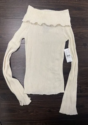 NWT PacSun Third Charm Ivory Ribbed Off-The-Shoulder Foldover Sweater - Size S‎ thumbnail 1