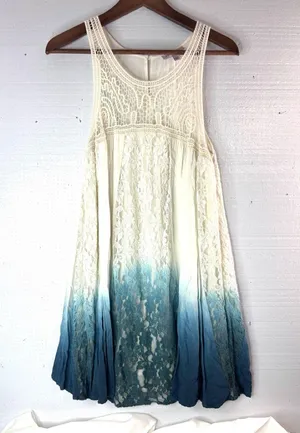 Blu-Pepper Vintage L Boho Sleeveless Cotton Lace Trim Midi Dress in Teal Blue thumbnail 11